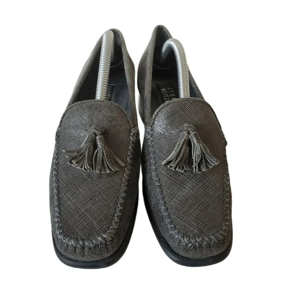 Stuart Weitzman Gray Leather Square Toe Pumps‎ 6AAA Slip-On 90s Business Casual